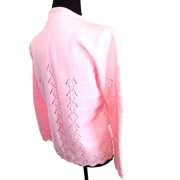 Vintage Sidney Gould Pink Cable Knit Cardigan Sweater Crochet Preppy Cottage S - Picture 9 of 11